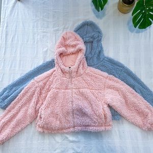 BDG Hooded Cropped Teddy Jacket